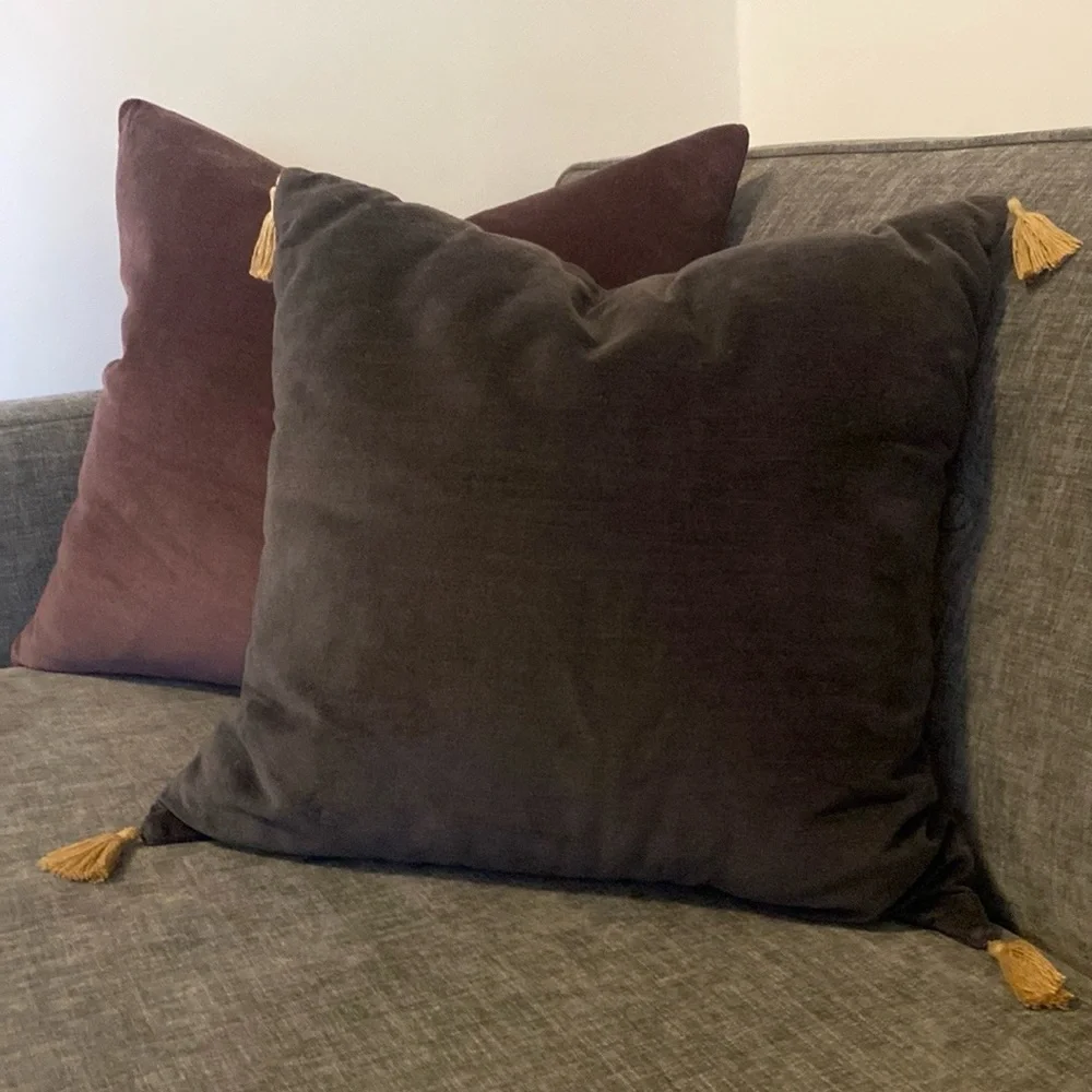 velvet decorative pillow with tassels